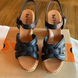 Kork-Ease Black Leather Wedges with tan  Base size 8 new with original box